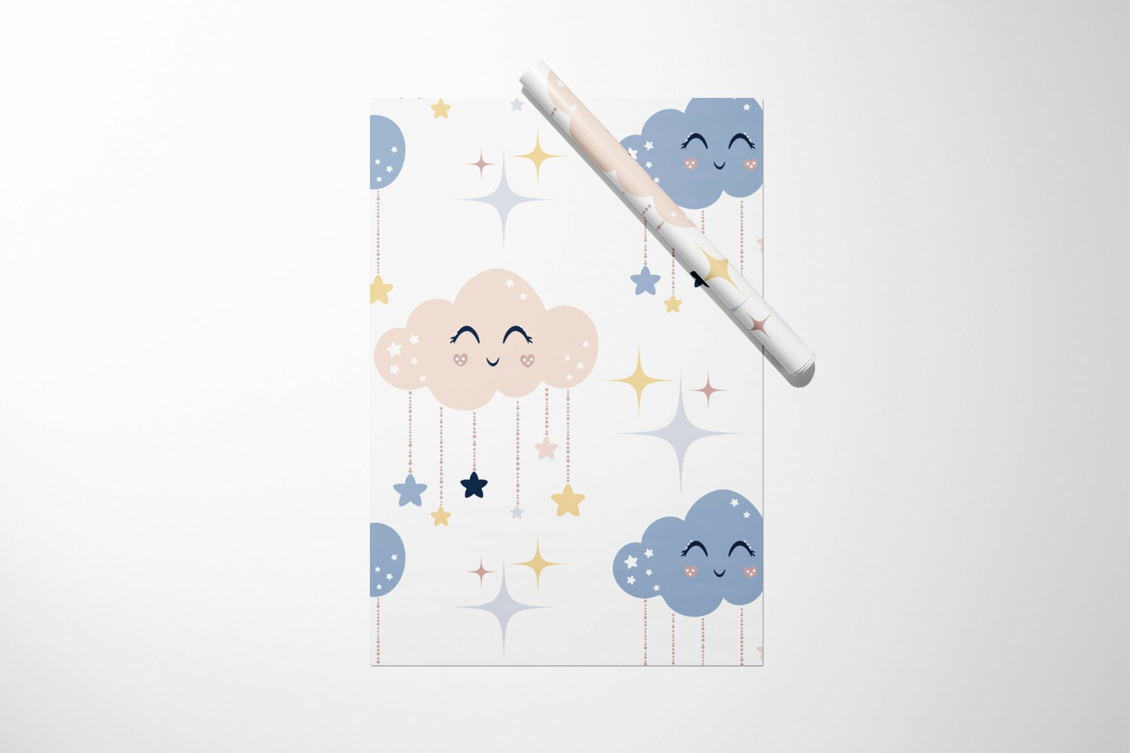 A Rain, Clouds, Stars Wrapping Paper with stars on it.
