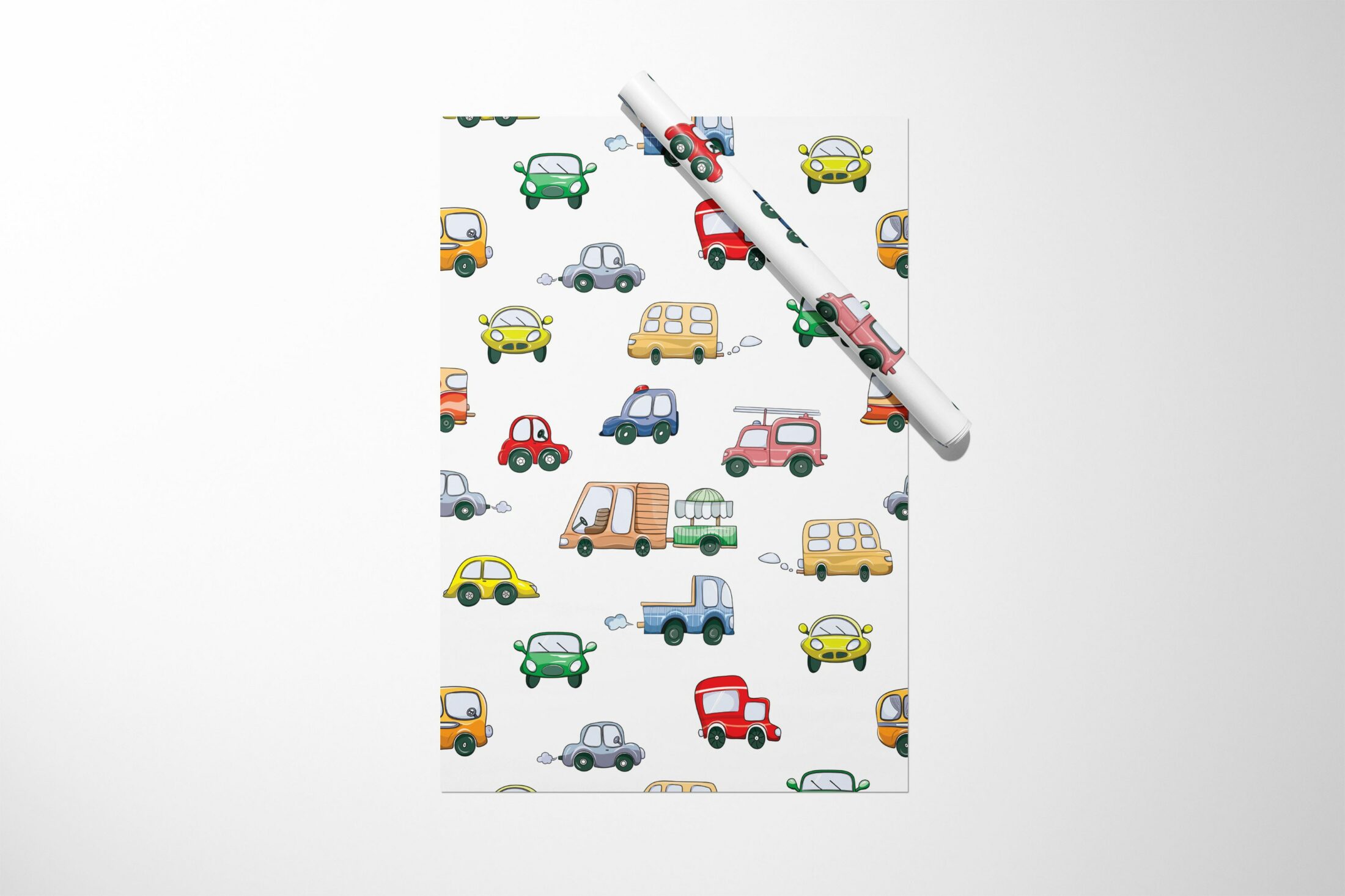 A unique Multi-Color Car Wrapping Paper perfect for Christmas gifts.