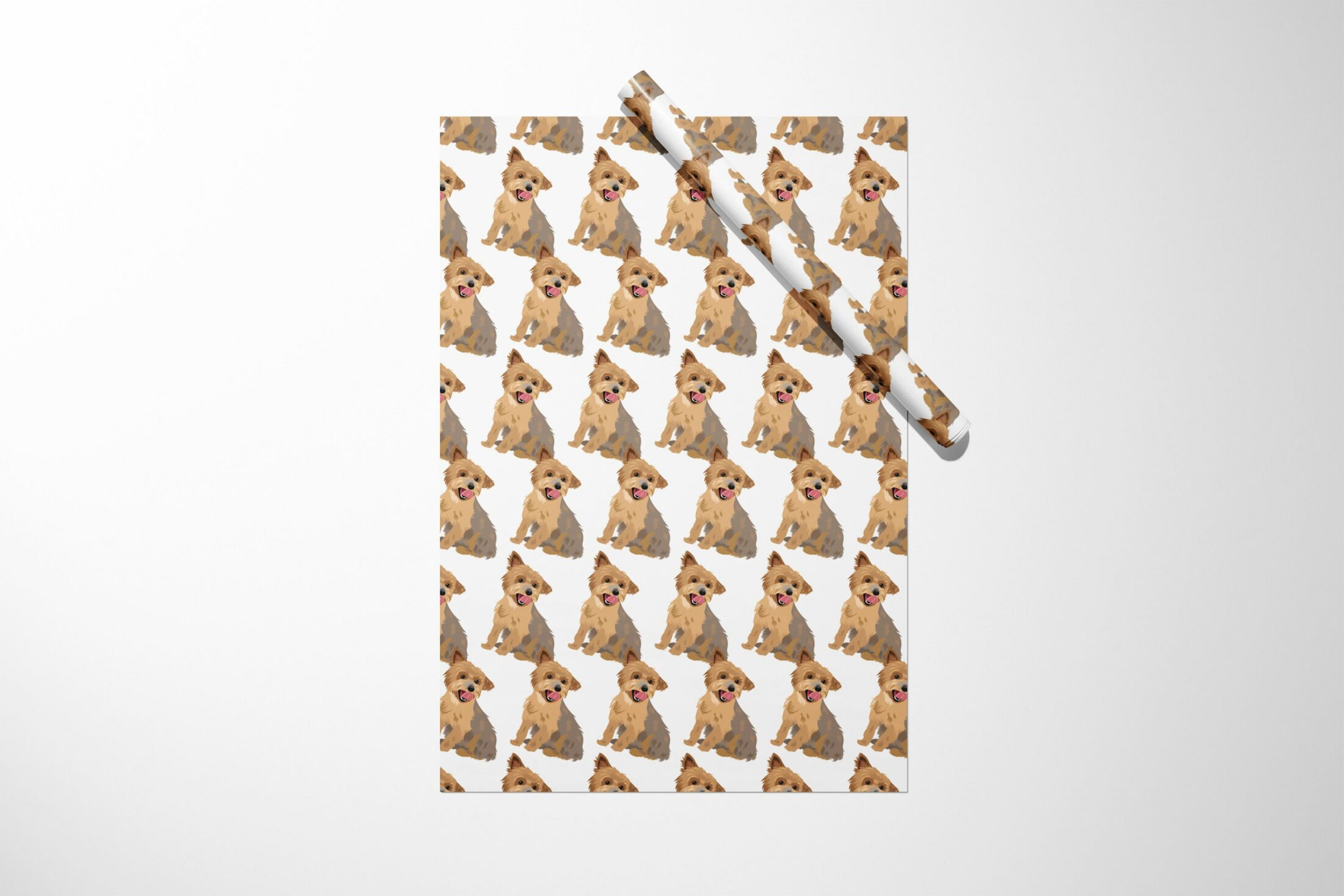 A Norwich Terrier wrapped in Norwich Terrier Dog Wrapping Paper.