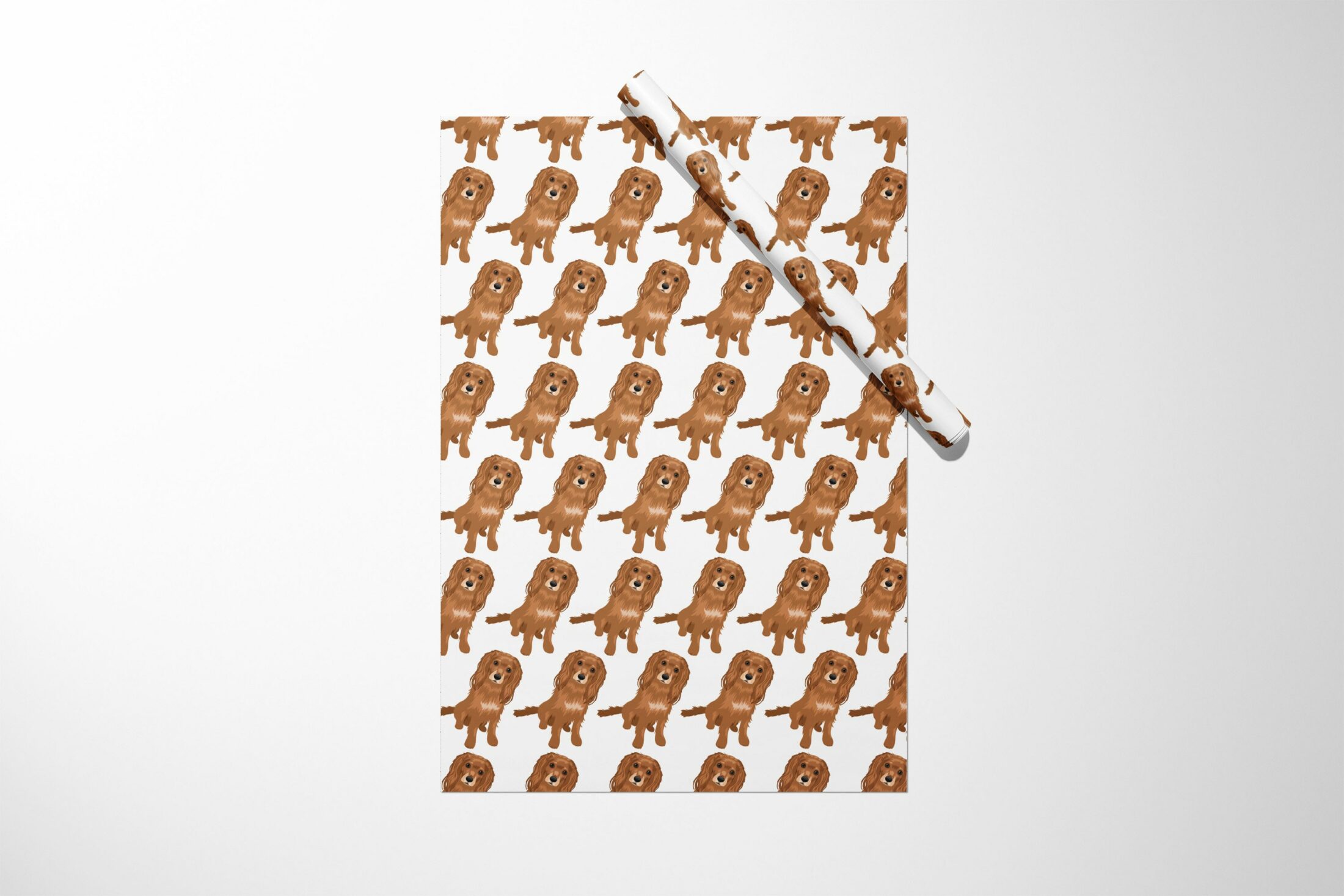 A brown wrapping paper with Cavalier King Charles Spaniels on it - Cavalier King Charles Spaniel Gift Wrap || Wrapping Paper Unique Gift Idea For Her Dog Print Wedding Gift Reusable Gift Wrap 03-016-541