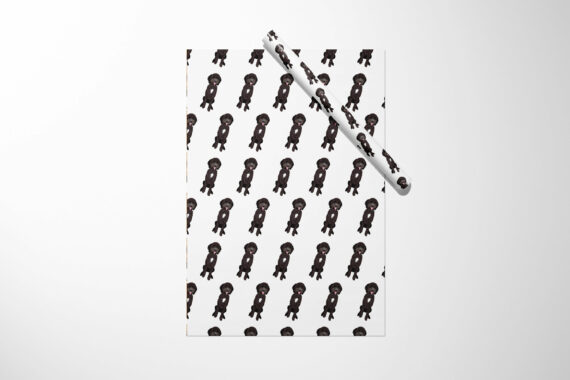 A gift wrap with a Black Labradoodle Wrapping Paper pattern perfect for Christmas.