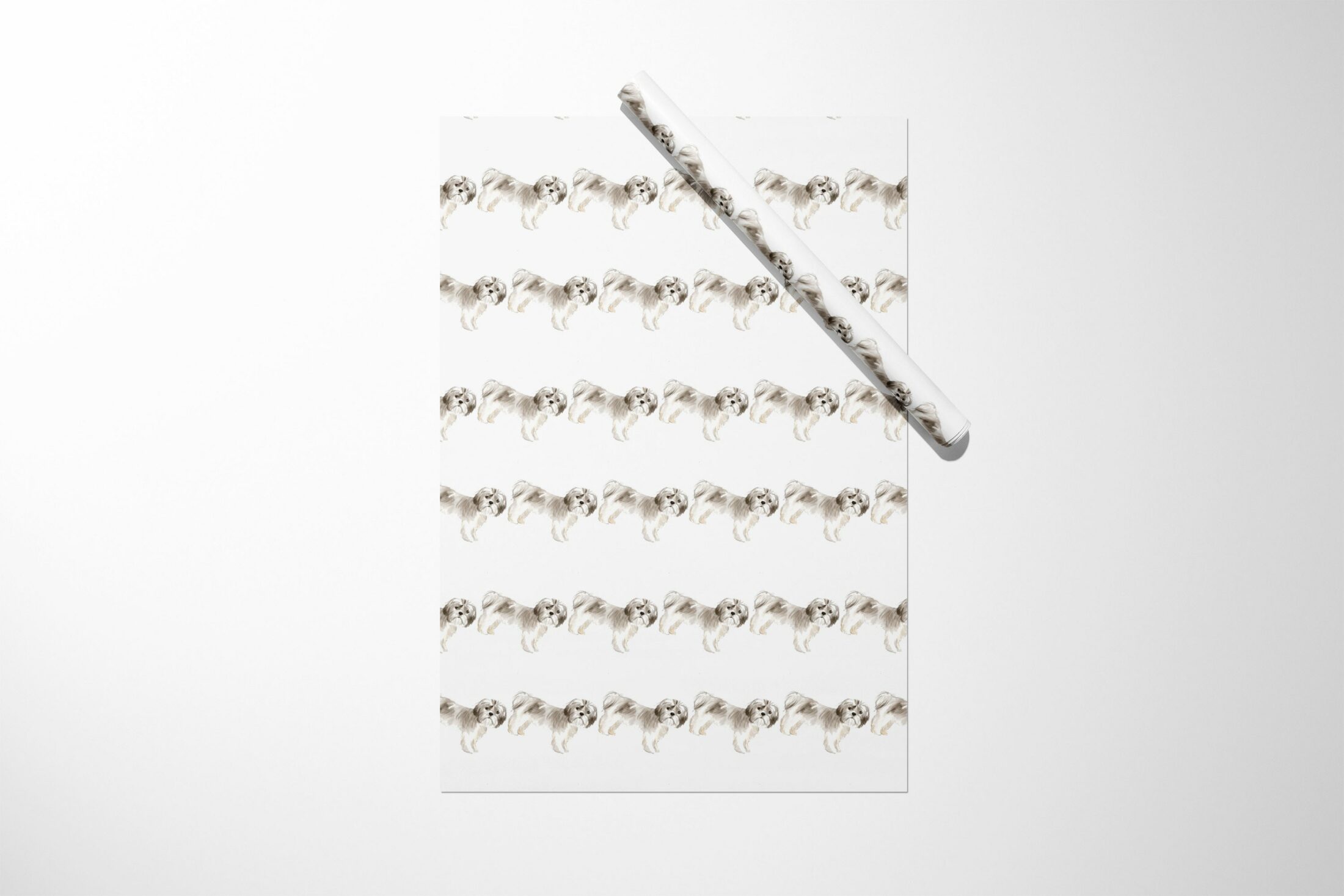 A Shih Tzu Dog Wrapping Paper with a brown and white pattern.