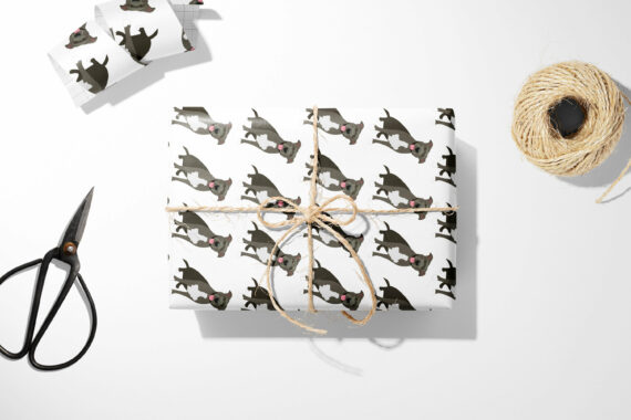 A Gray Pitbull themed wrapping paper, perfect for Christmas gifts.