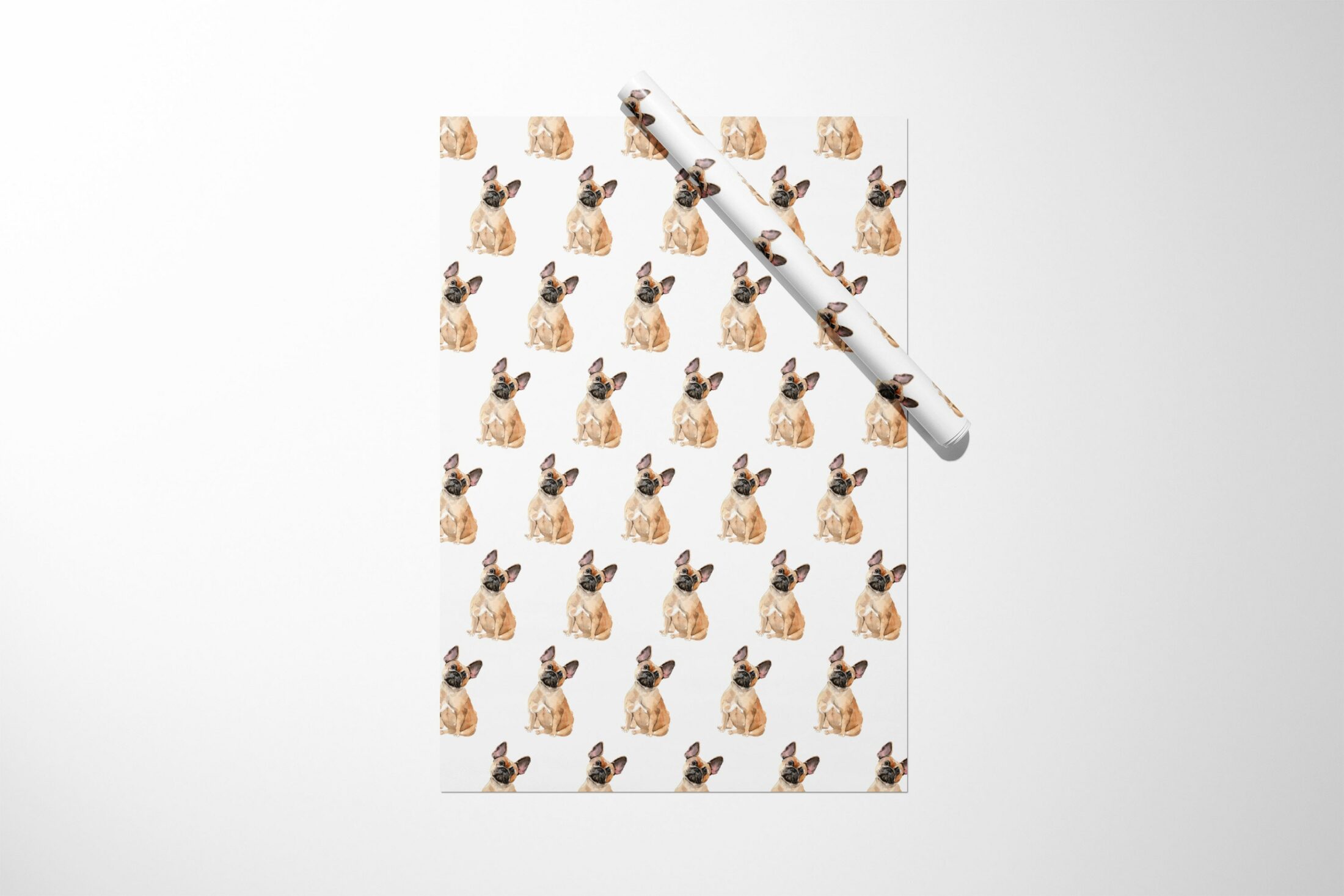 A white French Bulldog Wrapping Paper with a French Bulldog on it.