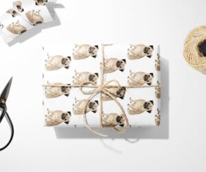 Christmas Pug Dog Wrapping Paper featuring a pug dog design.