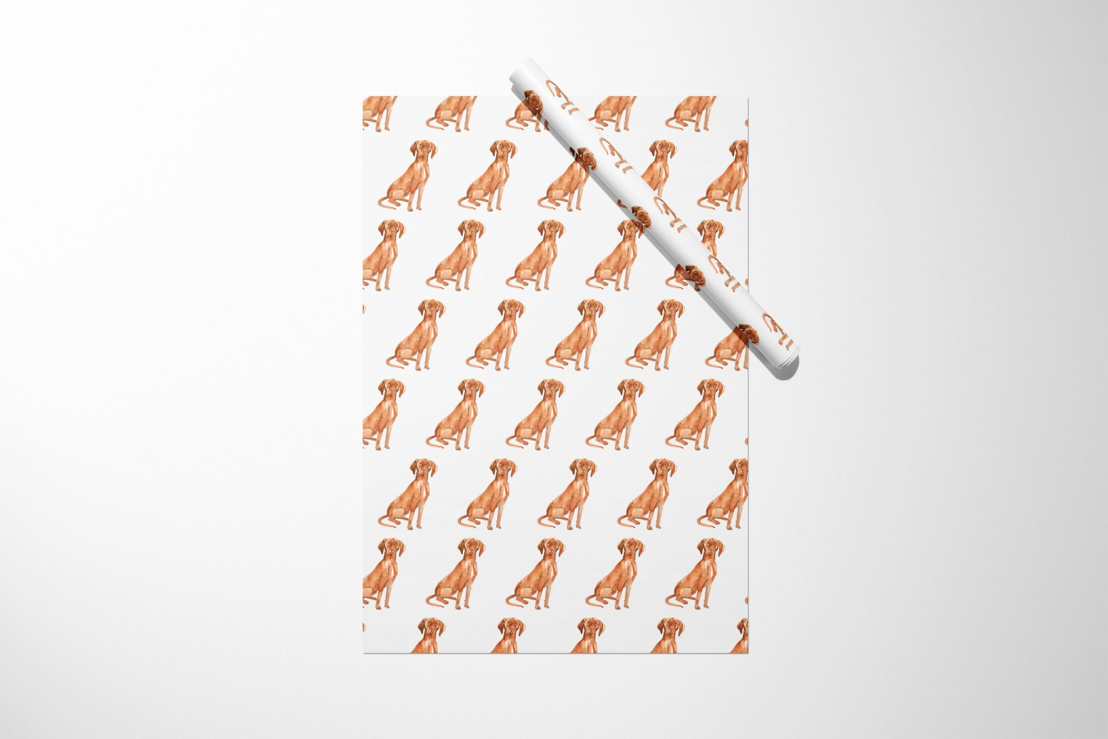 A Hungarian Vizsla Wrapping Paper with an orange dog on it.