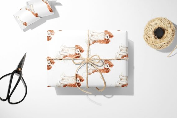 A Cavalier King Charles Spaniel Wrapping Paper Christmas wrapping paper.