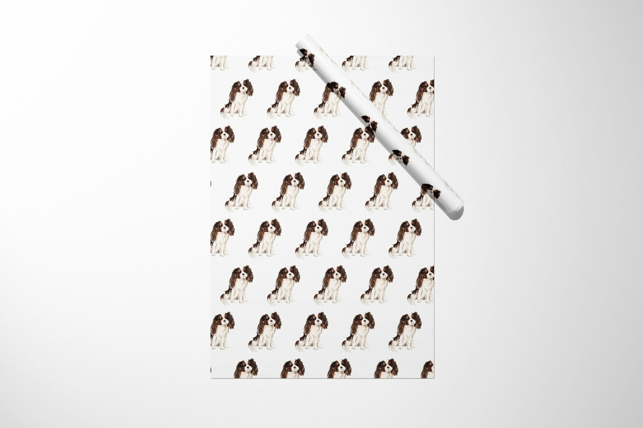 Christmas Cavalier King Charles Spaniel wrapping paper.