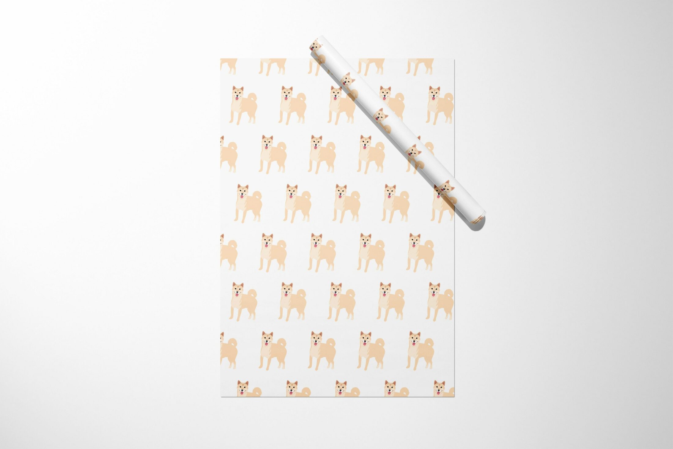 A Christmas gift wrapping paper with an Akita Dog Wrapping Paper on it.