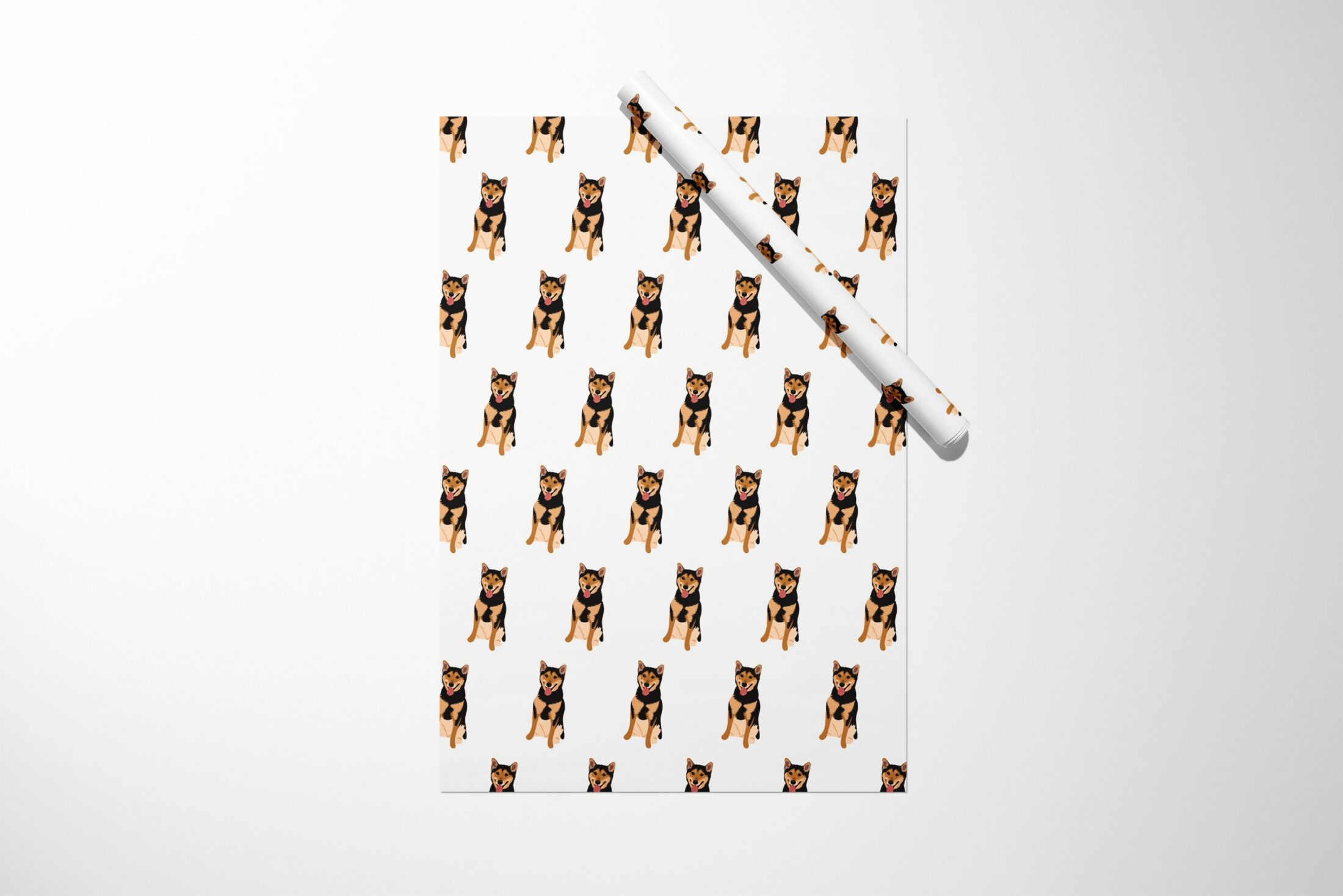 A gift wrap with Black Shiba Inu Wrapping Paper on it.