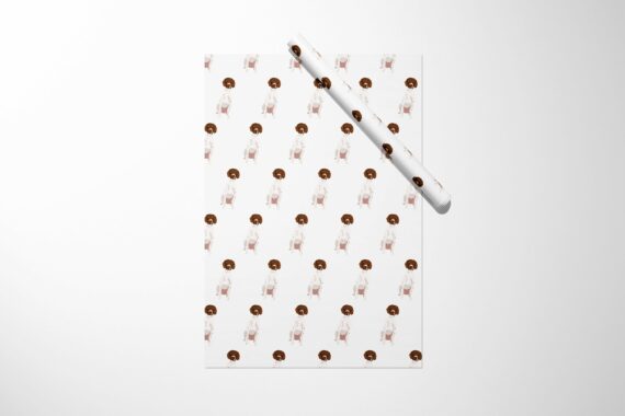 A German Shorthaired Pointer wrapping paper with a polka dot pattern, perfect for Christmas gifts.