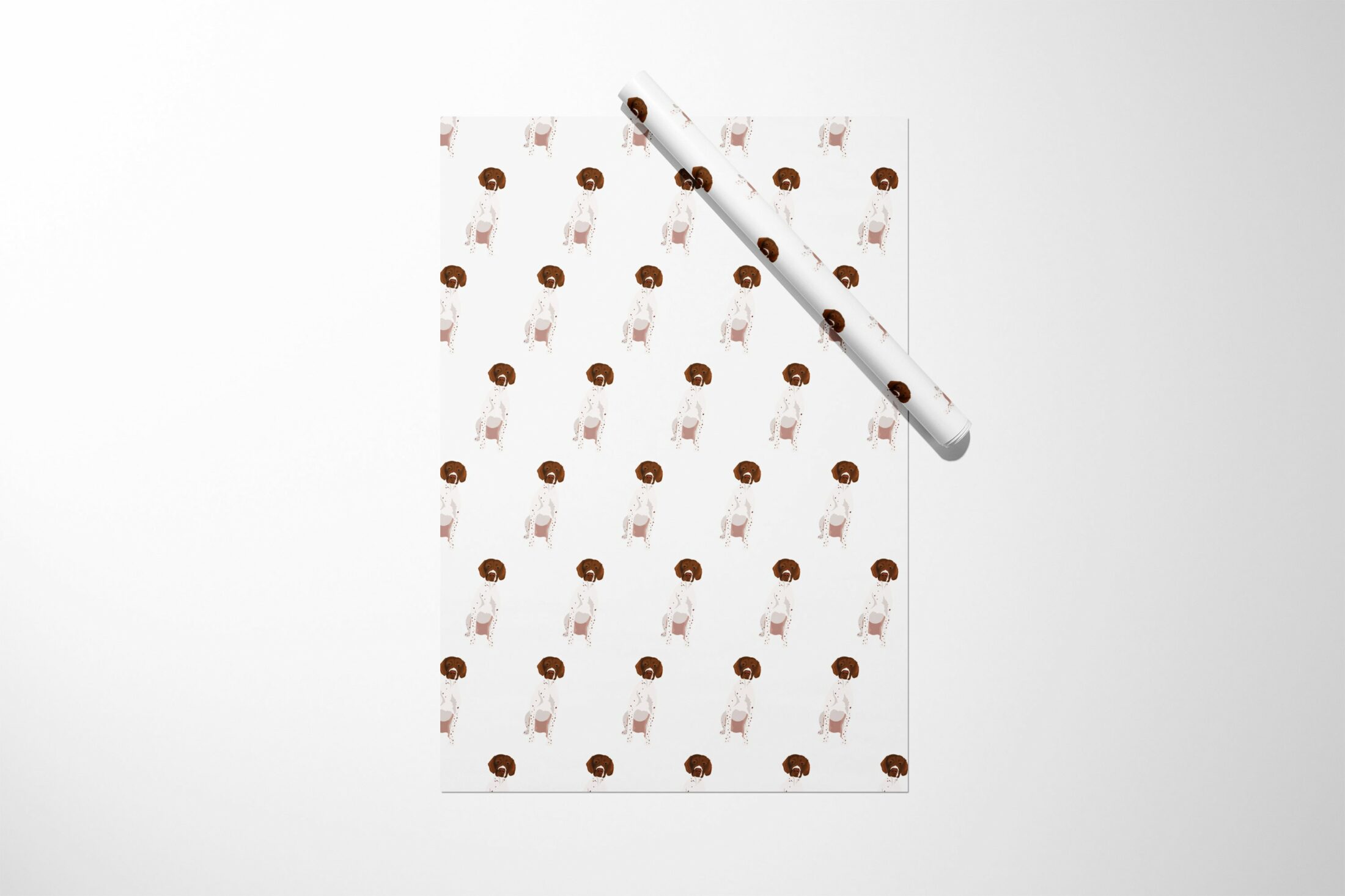A German Shorthaired Pointer wrapping paper with a polka dot pattern, perfect for Christmas gifts.