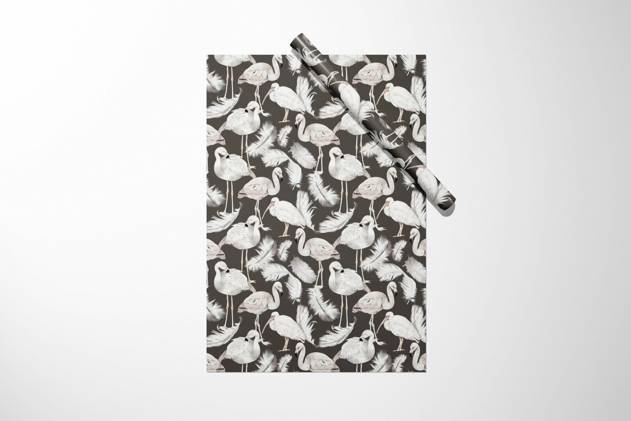 A black and white White Flamingo Wrapping Paper with flamingos on it, perfect for Flamingo lovers.