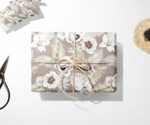 A Floral Wrapping Paper with a pair of scissors, perfect for Christmas.